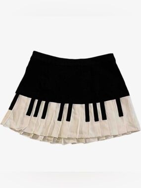 Piano Key Skirt Black White Pleated Mini Skirt Y2K Aesthetic Size S